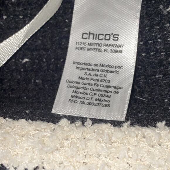 Chico’s Cardigan Sz 1 Ivory Black Fuzzy Plaid 3/4 Sleeve Open Front Crop Womens - Picture 6 of 8